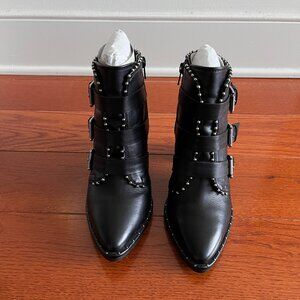 Steve Madden Black Studded Buckle Ankle Boots Moto Block Heel Size 7 EUC